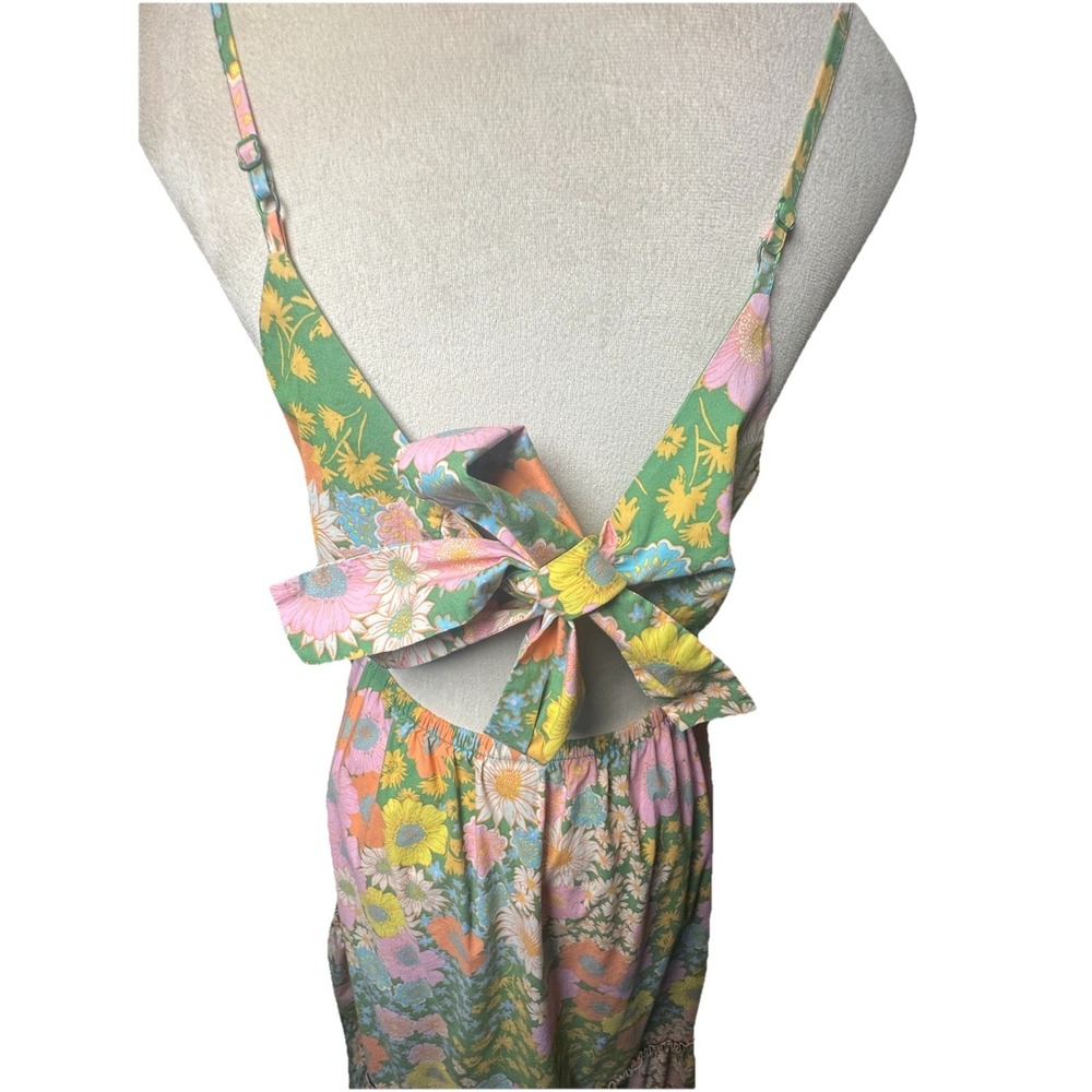 Scoop Floral Mini Dress Open‎ Back Bow Tie Cottagecore Boho Women's Medium 8/10 - Picture 3 of 4